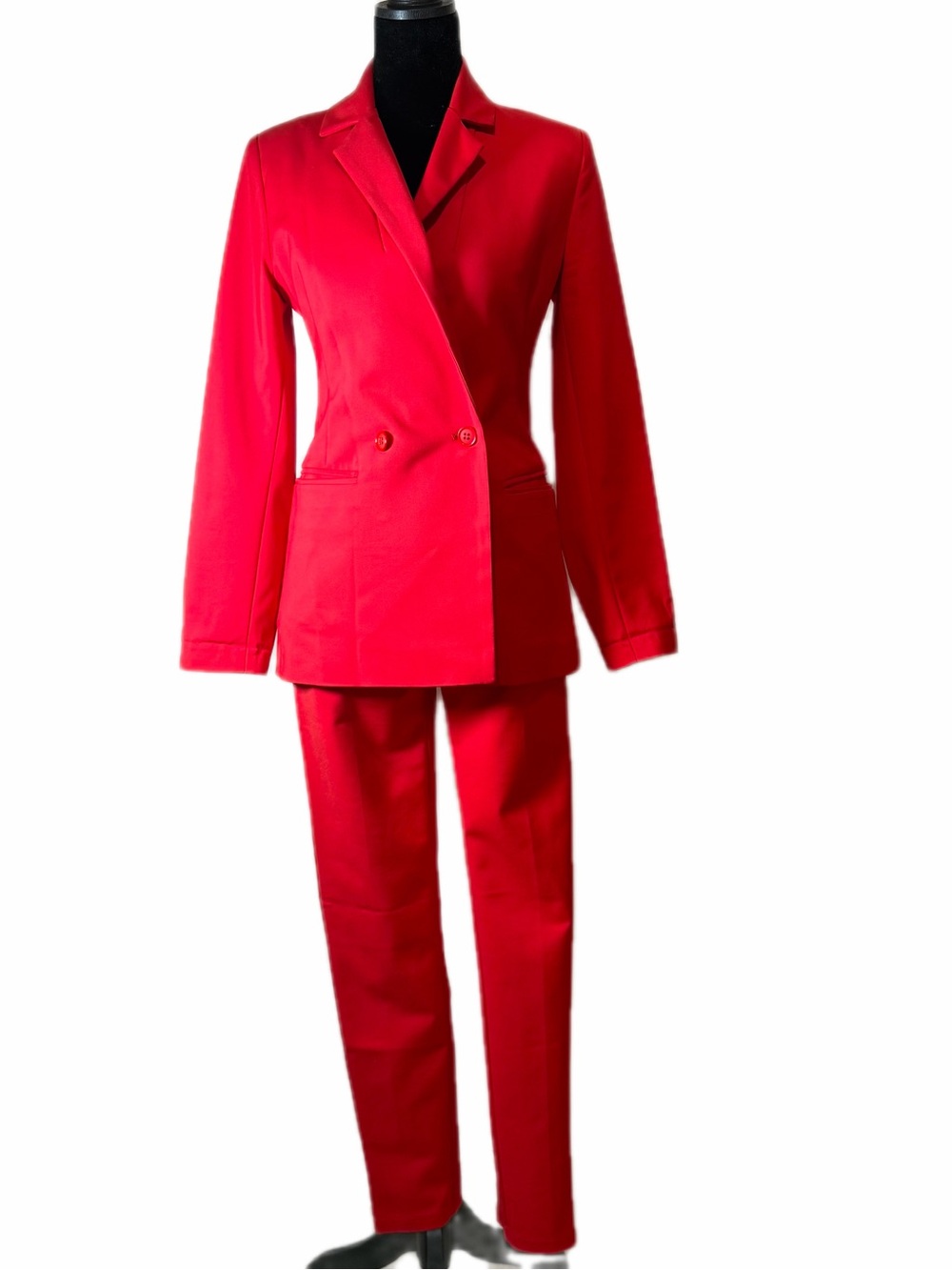 Red Women's Tailored Double-Breasted Blazer & Pant Set